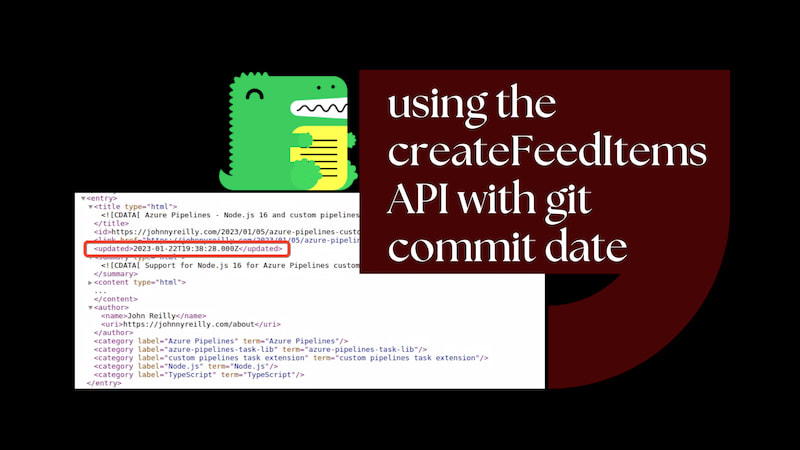 title image reading &quot;Docusaurus: using the createFeedItems API with git commit date&quot; with the Docusaurus logo