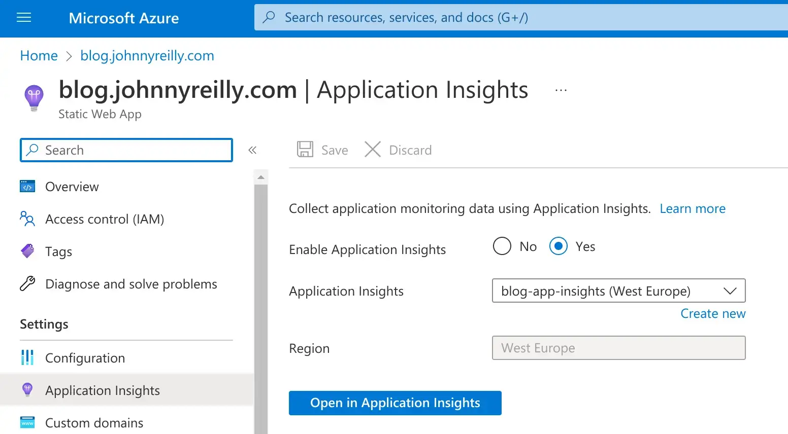 Using Application Insights with Bicep to monitor Azure Static  Apps