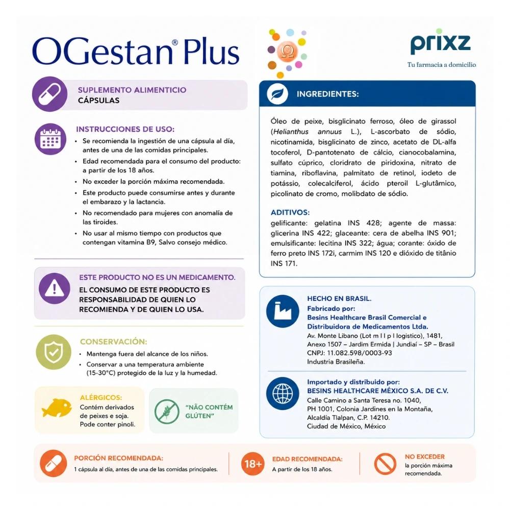 Ogestan Plus 950 Mg Con 30 Cápsulas