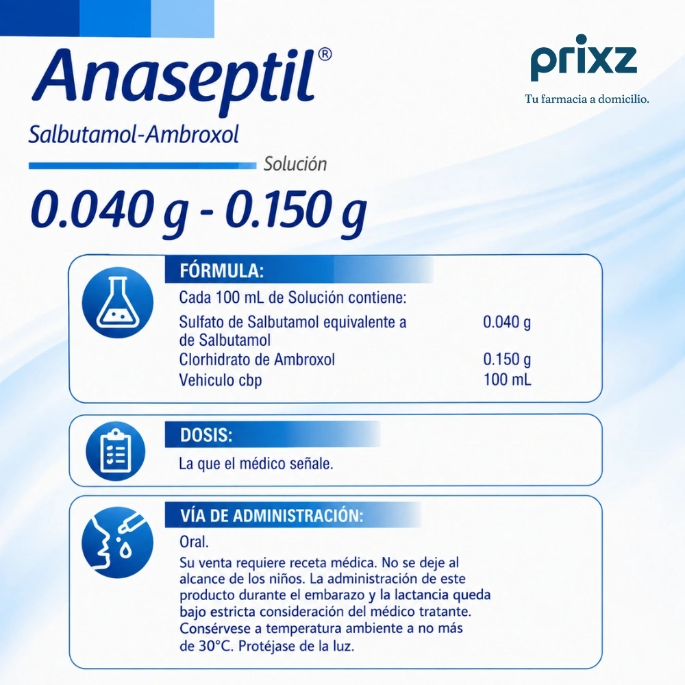 Anaseptil Salbutamol Ambroxol 0.040 G / 0.150 G Solución Con 60 Ml (Pisa)
