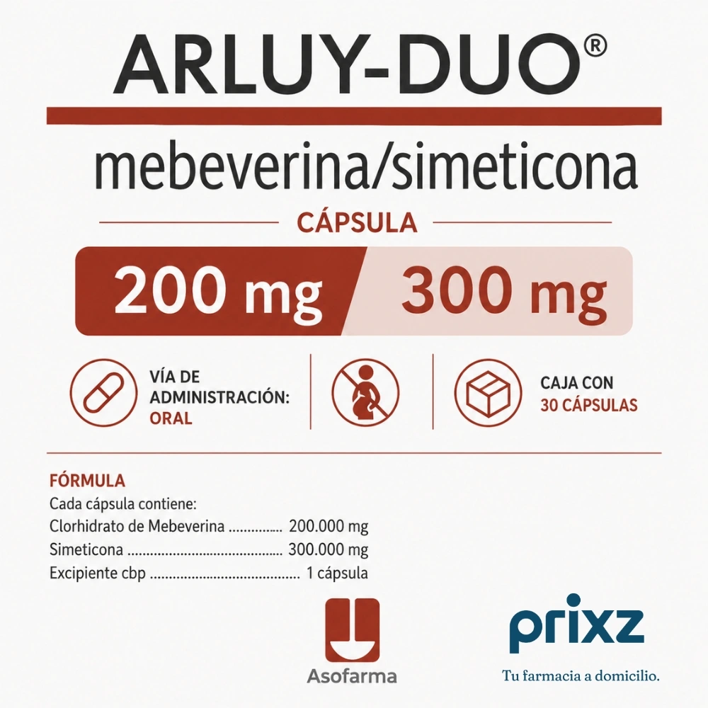 Arluy-Duo Mebeverina Simeticona 200 Mg / 300 Mg Con 30 Cápsulas