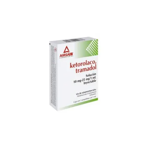 Comprar Ketorolaco, Tramadol 10/25 Mg Solución Inyectable 3 Ampolletas 1 Ml