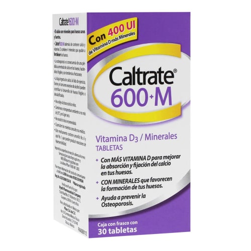 Caltrate 600+m suplementos minerales 30 tabletas frasco carbonato de calcio 1666.7 mg Caltrate 600+m suplementos minerales 30 tabletas frasco carbonato de calcio 1666.7 mg