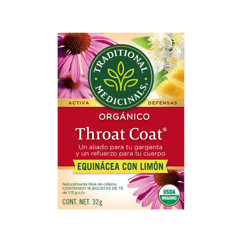 Traditional medicinals throat coat té orgánico de equinácea con limón 16 sobre caja
