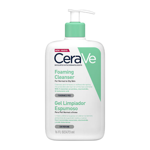 Cerave gel limpiador espumoso para piel normal a grasa sin perfume 473 ml envase Cerave gel limpiador espumoso para piel normal a grasa sin perfume 473 ml envase