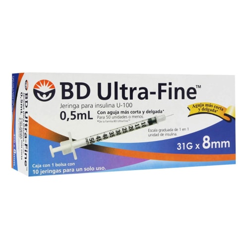 Jeringa desechable bd ultra-fine 31g x 8 mm con 10 piezas de 0.5 ml Jeringa desechable bd ultra-fine 31g x 8 mm con 10 piezas de 0.5 ml
