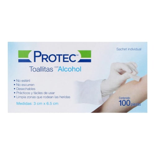 Protec toa con alcohol 3x6.5 cm pieza 100