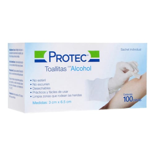 Protec toa con alcohol 3x6.5 cm pieza 100 Protec toa con alcohol 3x6.5 cm pieza 100