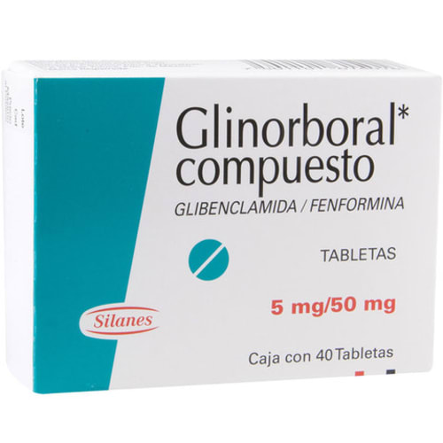 Glinorboral compuesto glibenclamida, fenformina 5/50 mg con 40 tabletas