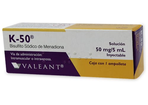 K-50 bisulfito sódico de menadiona 50 mg solución inyectable con 1 ampolleta