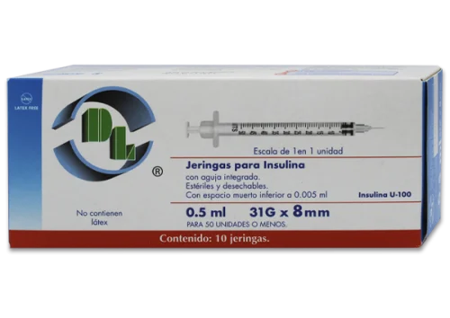 Jeringa insulina 10 jeringas 31x8mm/.5 ml precio Jeringa insulina 10 jeringas 31x8mm/.5 ml precio