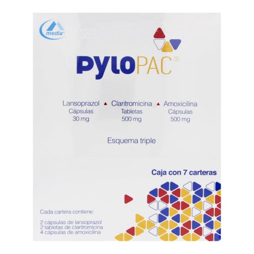 Pylopac lansoprazol 30 mg amoxicilina 500 claritromicina 500 con 8 cápsulas