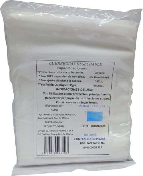 Gisel cubrebocas liso con 10 precio Gisel cubrebocas liso con 10 precio