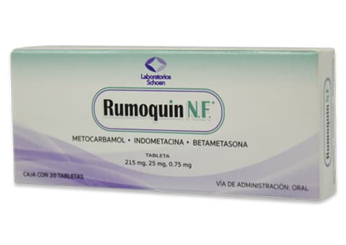 Rumoquin nf metocarbamol, indometacina, betametasona 215/25/0.75 mg con 20 tabletas