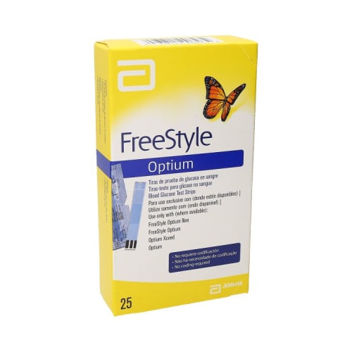 Freestyle optium tiras de prueba de glucosa con 25 piezas