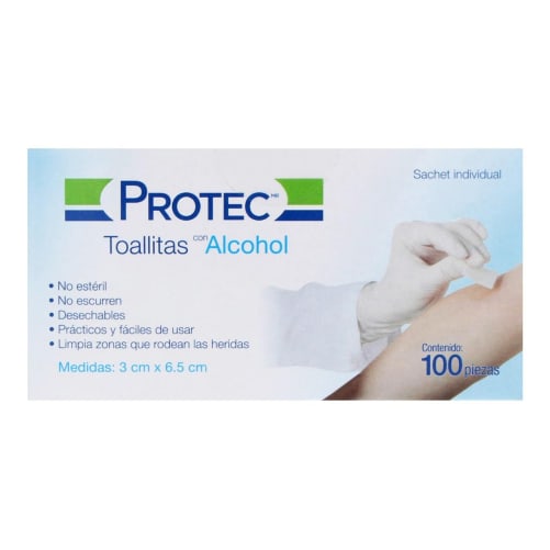 Toallitas Protec Con Alcohol 3X6.5Cm 100 Pzas precio