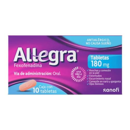 Allegra ® 180 mg antihistamínico para el tratamiento de la alergia y urticaria 10 tabletas precio