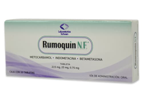 Rumoquin nf metocarbamol, indometacina, betametasona 215/25/0.75 mg con 20 tabletas precio