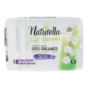 Toalla femenina naturella just naturals extra largas con alas 8 pzas.