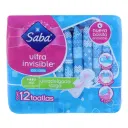 Saba Ultra Invisible Toallas Femeninas Ultradelgadas Y Largas Con Alas 12 Piezas Bolsa