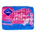 Saba Ultra Invisible Toallas Sanitarias Con Alas Con 14 Piezas