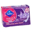 Saba Buenas Noches Toallas Sanitarias Nocturnas Con Alas Con 10 Piezas