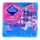Saba Ultra Invisible Toallas Sanitarias Nocturnas Con Alas Con 10 Piezas