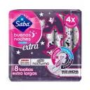 Saba Buenas Noches Extra Largas Toallas Sanitarias Con Alas Con 8 Piezas