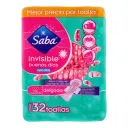 Saba Toallas Femeninas Invisible Delgada Con Alas Flujo Moderado 32 Piezas Bolsa