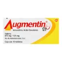 Augmentin Amoxicilina Ácido Clavulánico 875/125 Mg Con 10 Tabletas