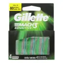 Gillette Mach3 Sensitive Cartuchos Con 4 Piezas