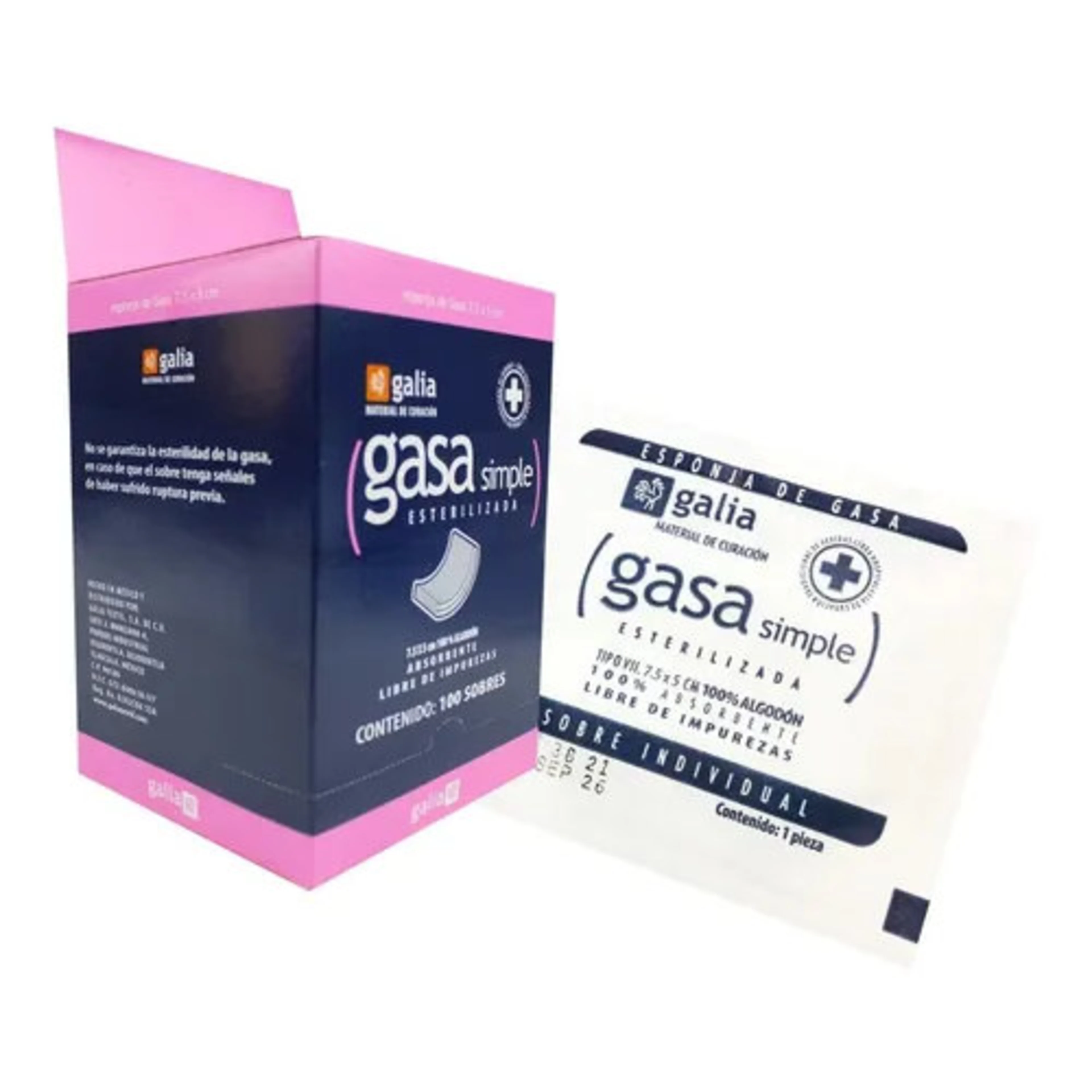 Gasa Simple Esteril 7.5X5Cm Con 100 Piezas
