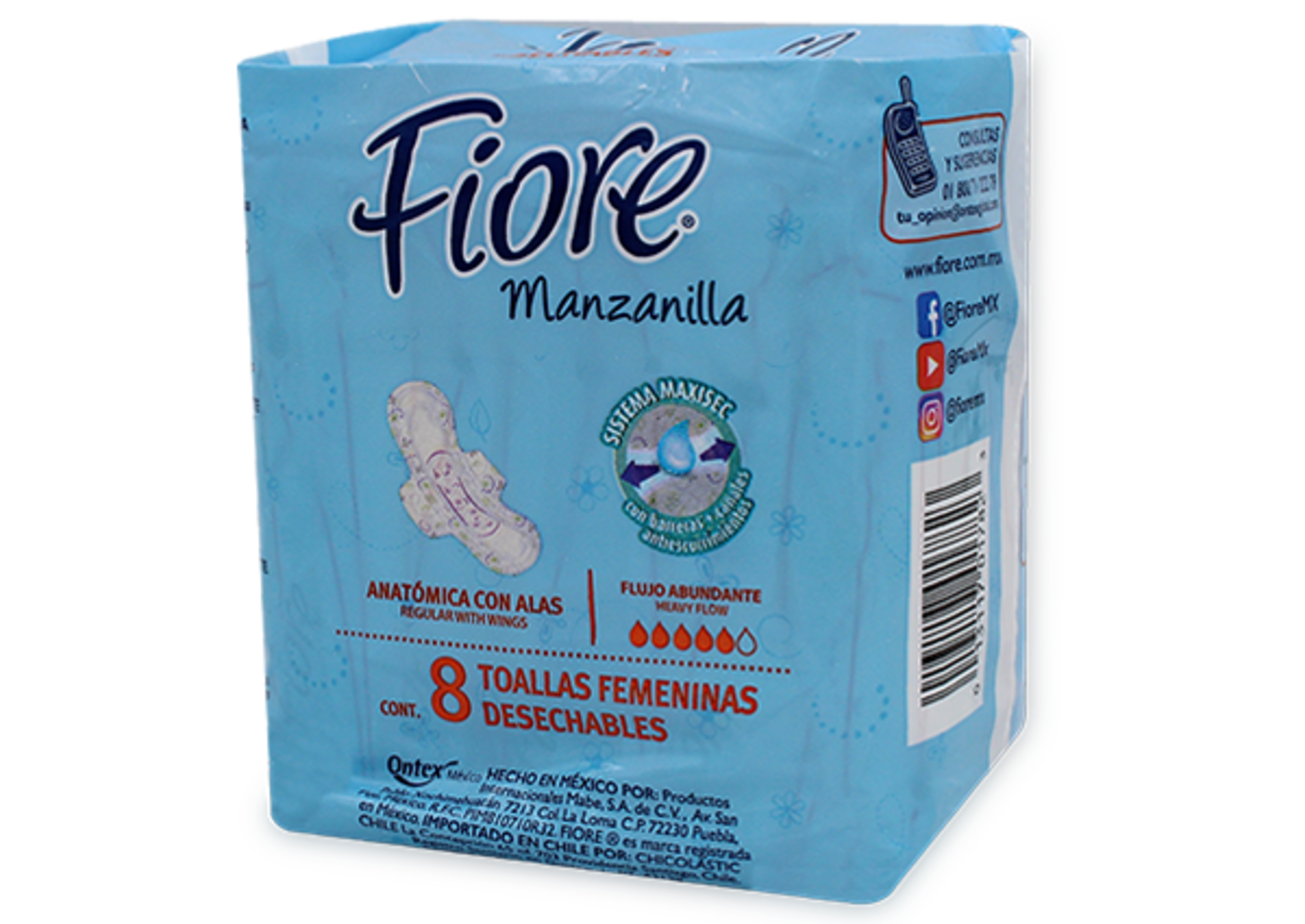 Fiore Manzanilla Toallas Sanitaria Con Alas Con 8 Piezas