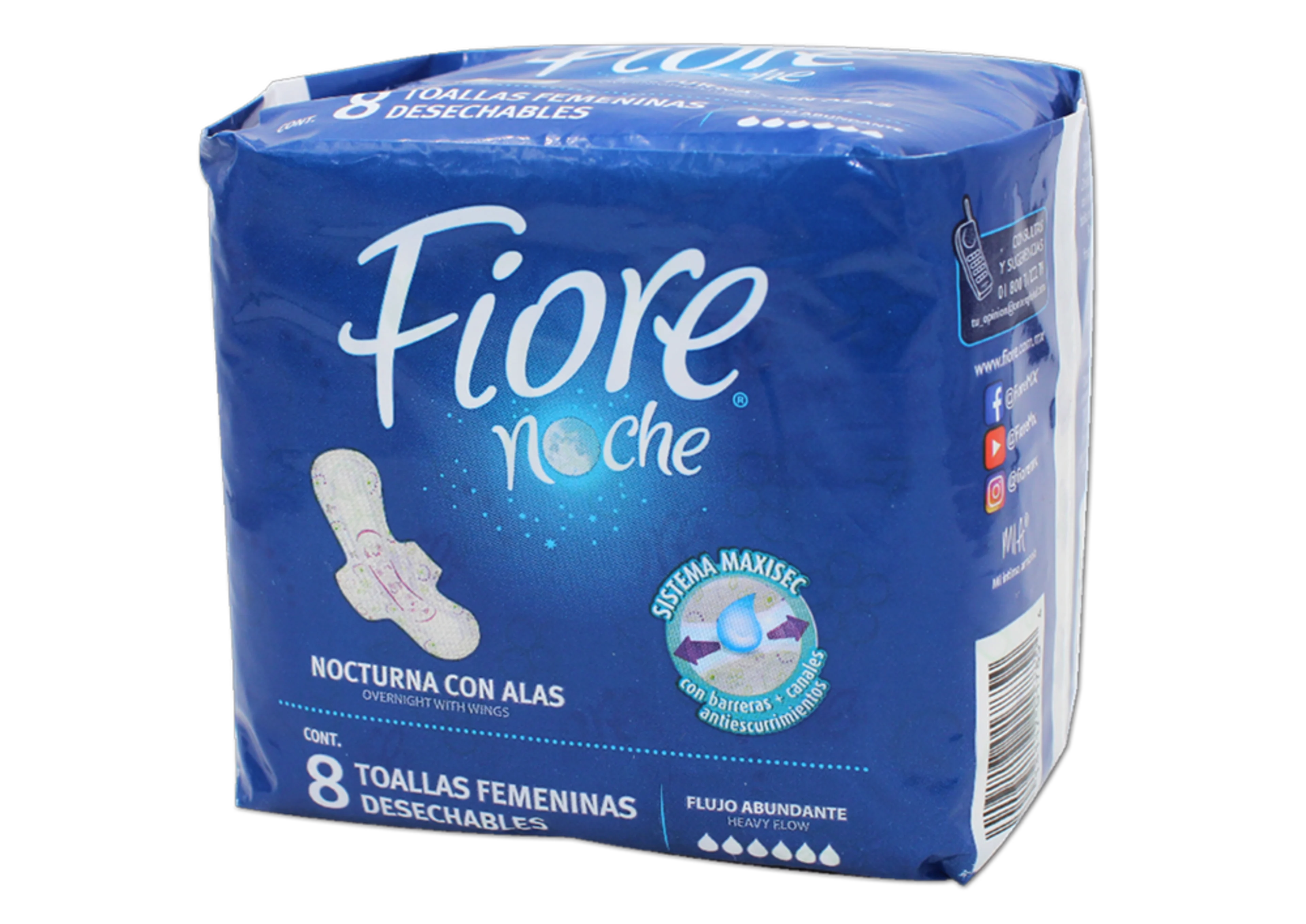 Fiore Noche Toallas Sanitaria Con Alas Con 8 Piezas