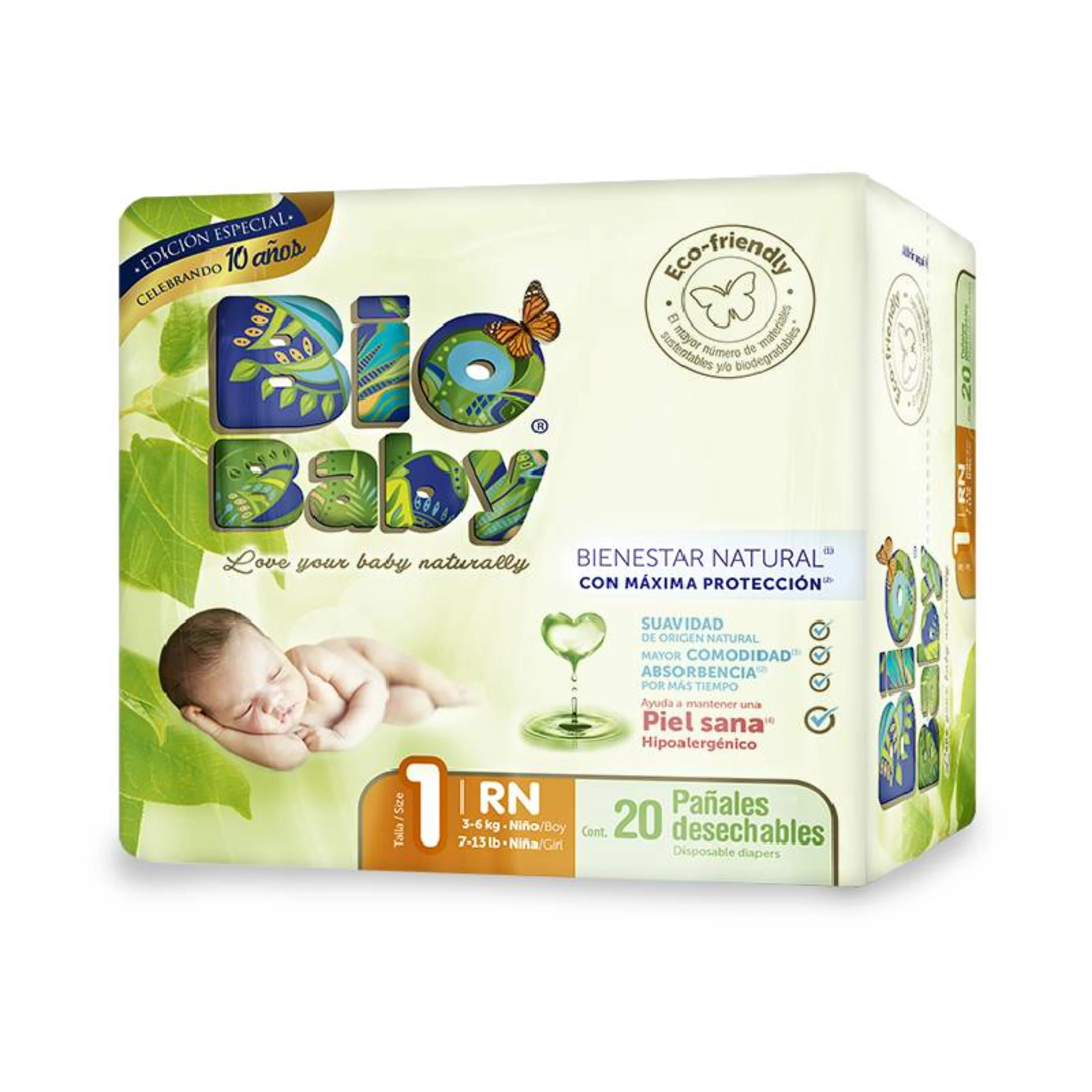 Bio baby pañales unisex etapa 1 20 piezas bolsa