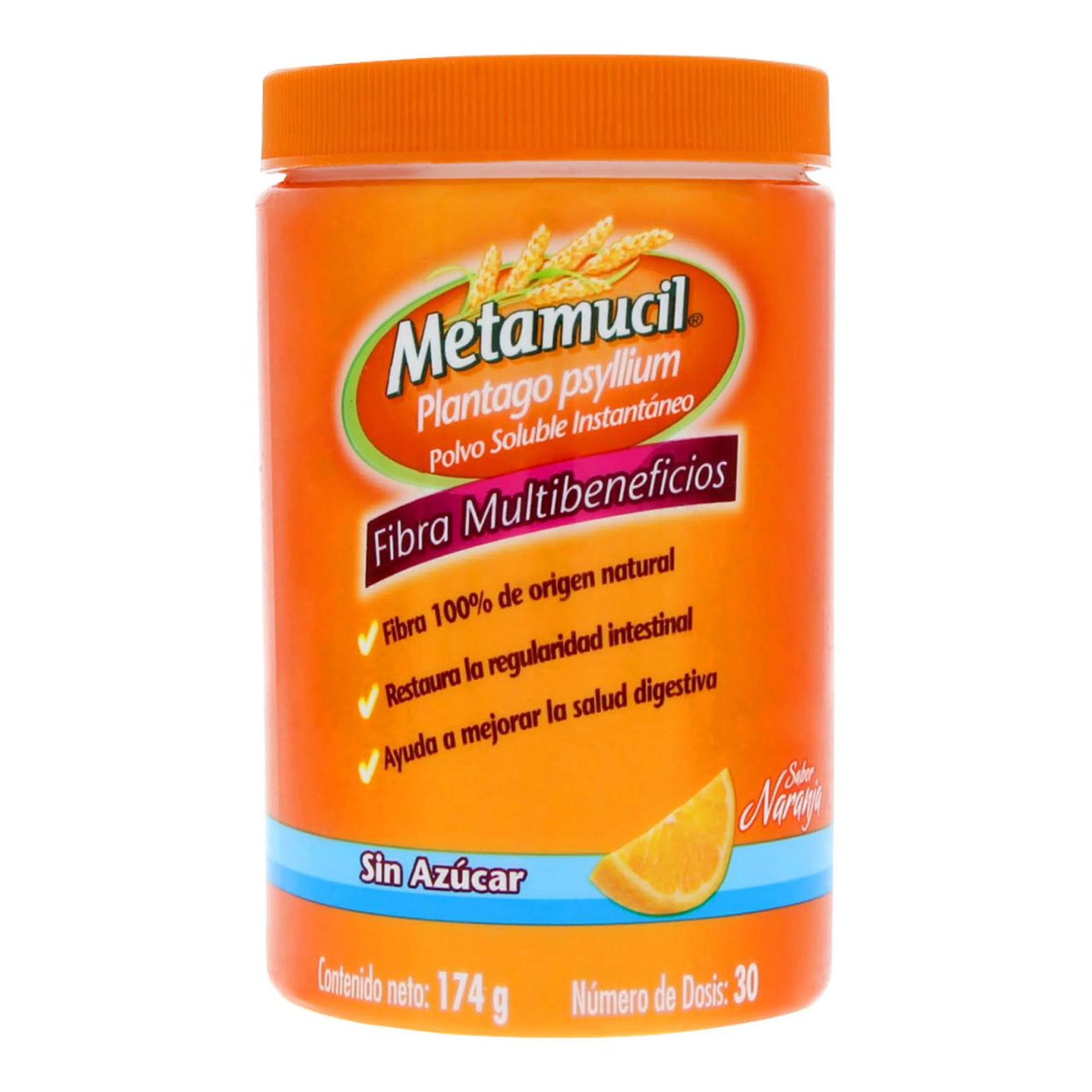 Metamucil Sabor Naranja Sin Azúcar Con 174 G De Polvo