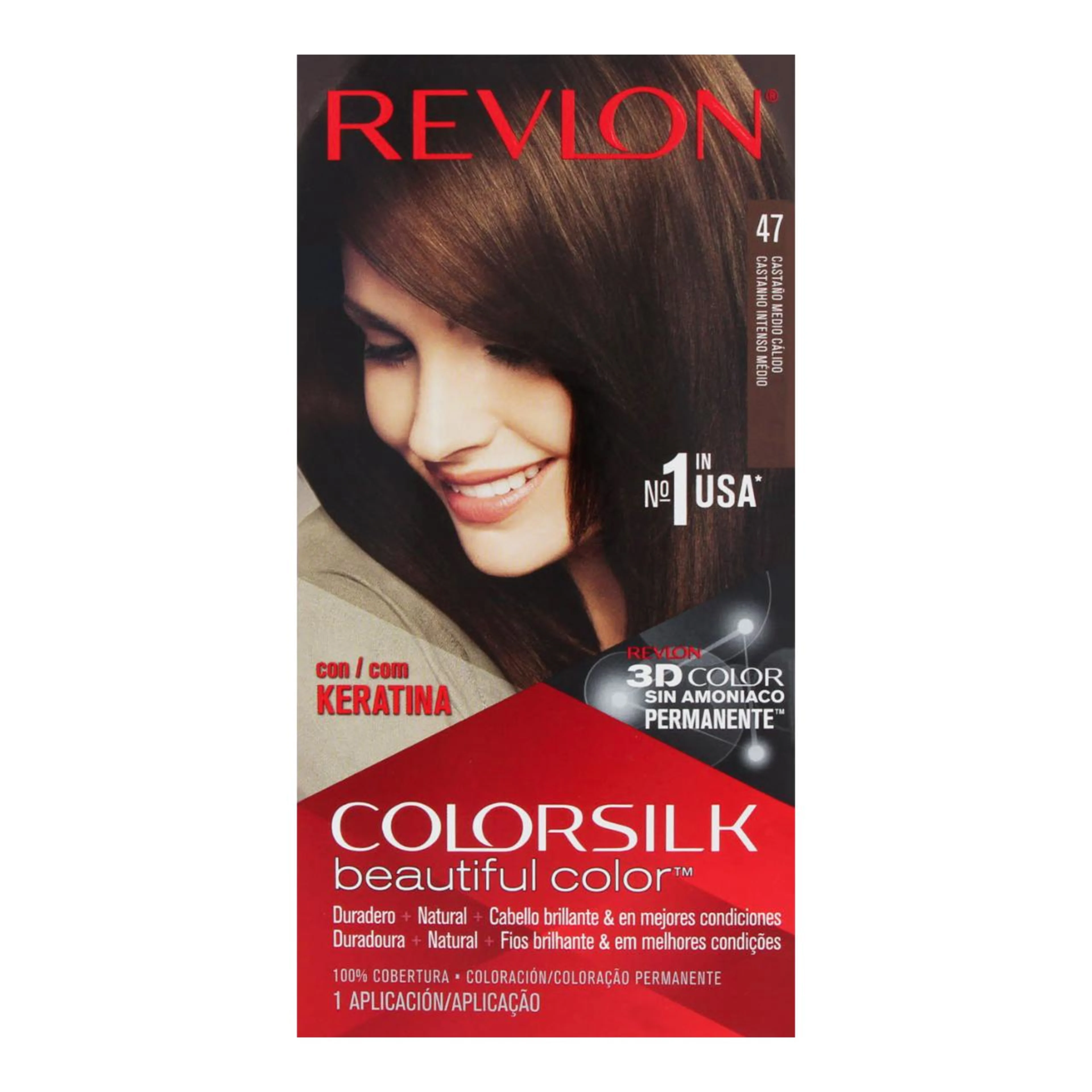 Tinte colorsilk beautiful color castaño medio cálido (47) sin amoniaco 5 pzas.