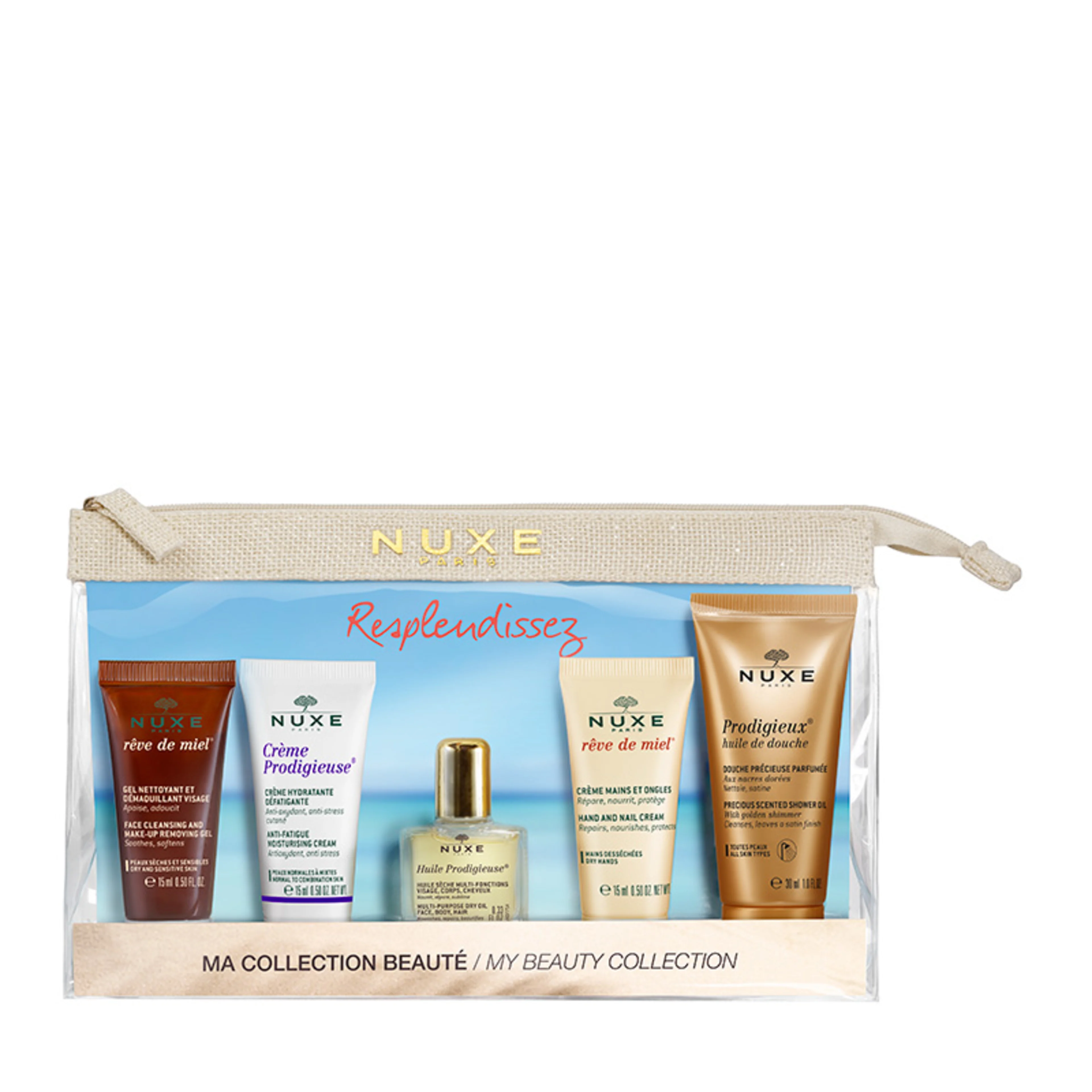 Nuxe kit para viajar my beauty collection+nesseser 5 piezas bolsa