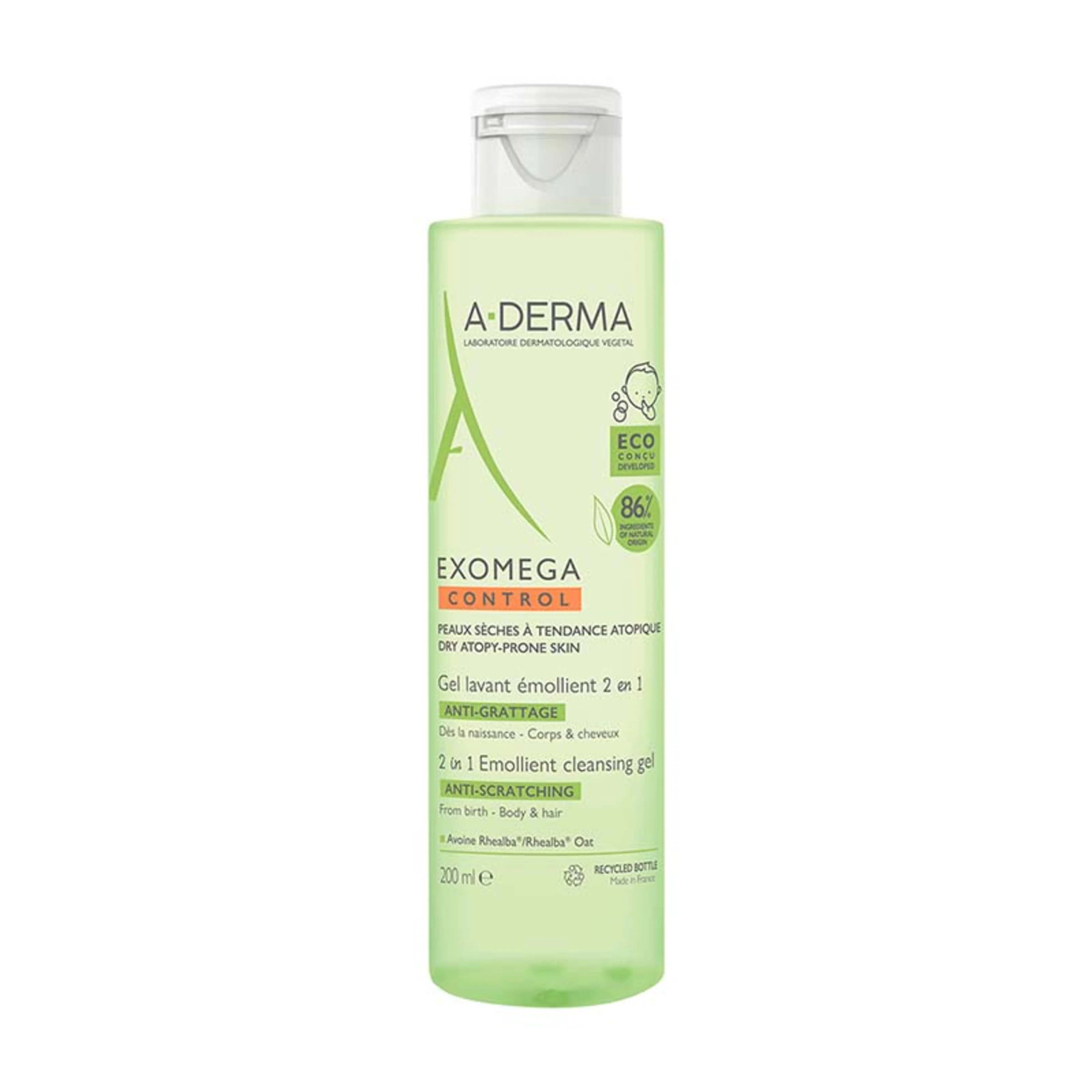 A-Derma Exomega Gel De Limpieza Para Cuerpo Y Cabello De Bebés Con 200 Ml