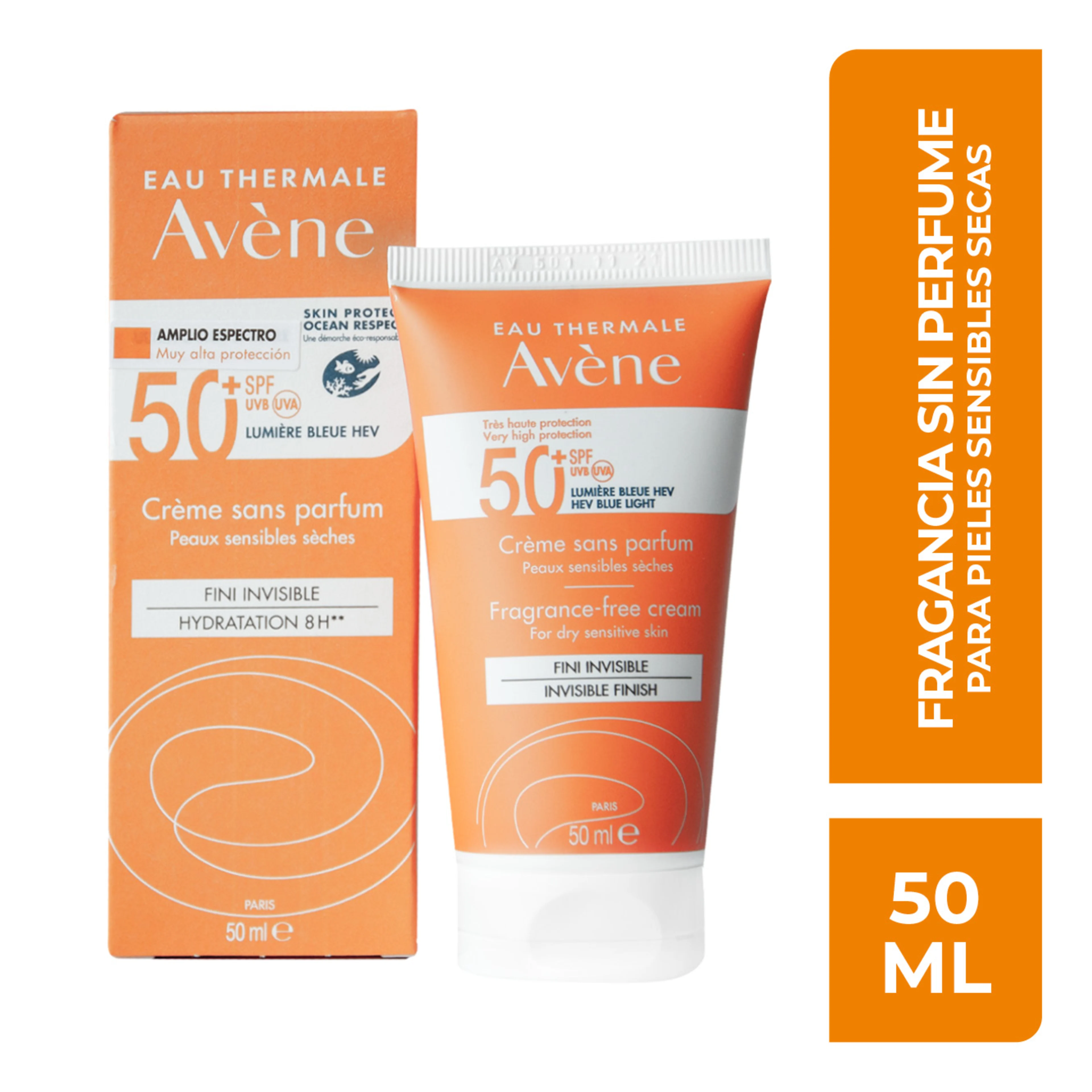 Avene Crema Fotoprotectora Fps 50+ Sin Perfume Para Piel Sensible Con 50 Ml