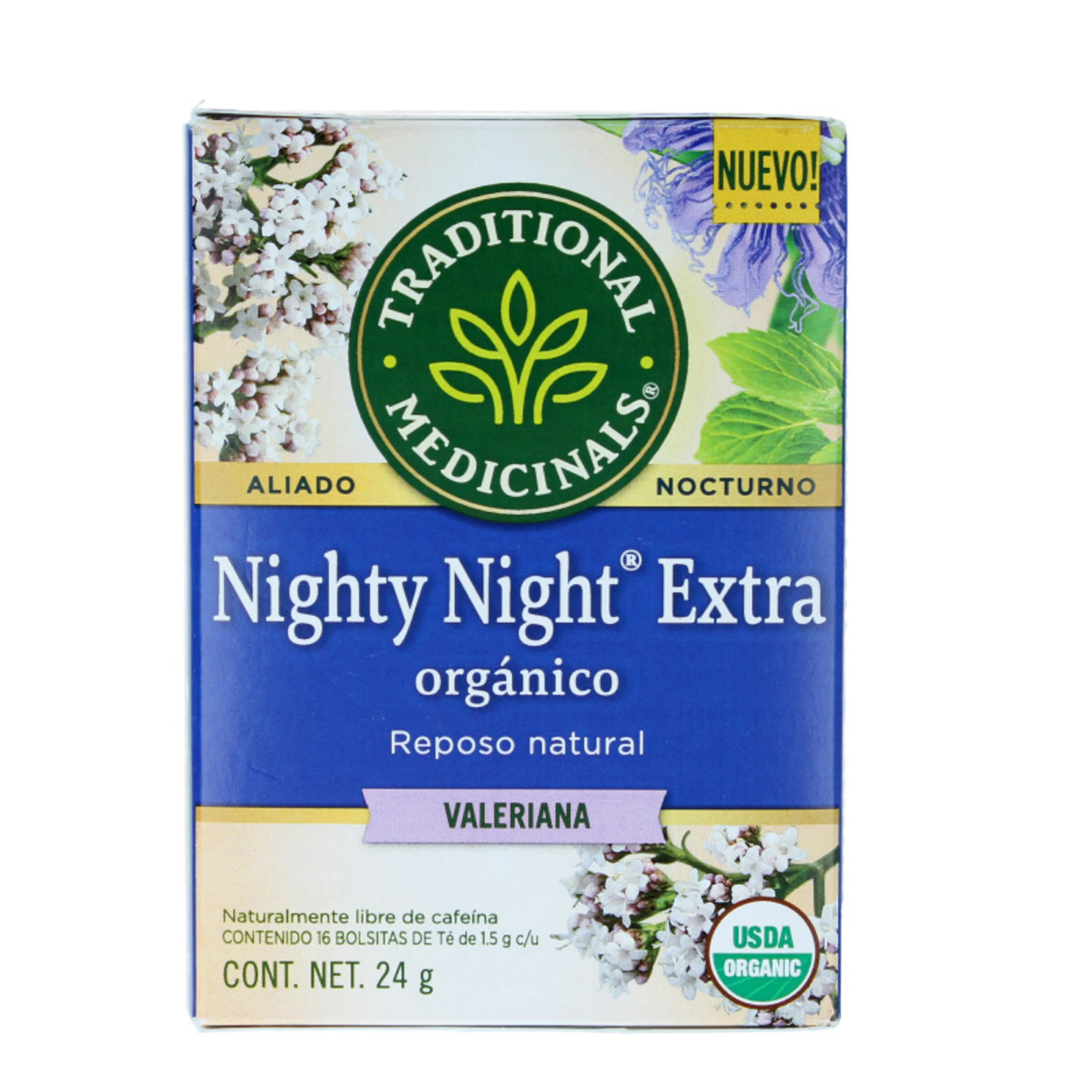 Traditional medicinals nighty night extra orgánico té de valeriana con pasiflora 16 sobre caja