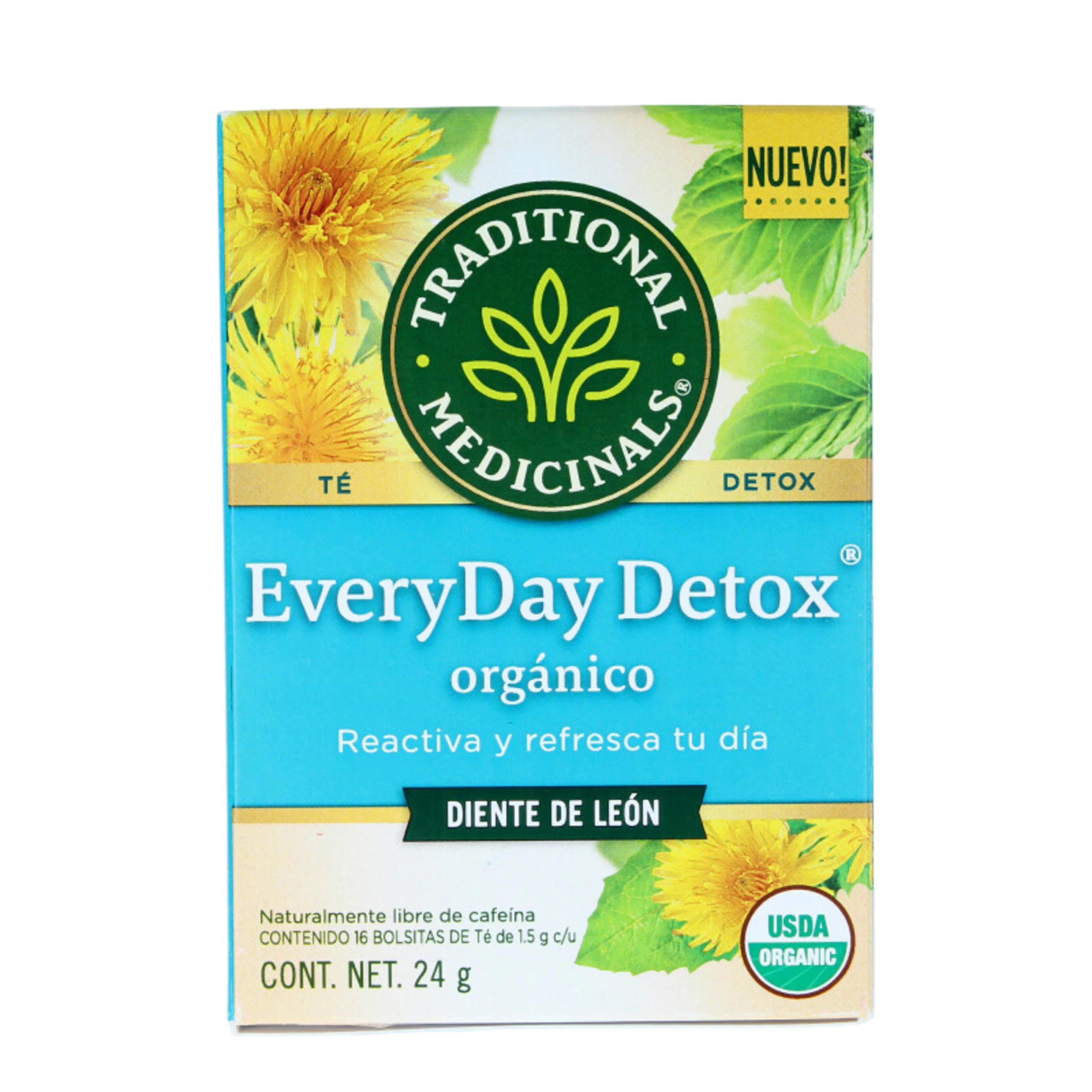 Traditional medicinals everyday detox orgánico té de diente de león 16 sobre caja