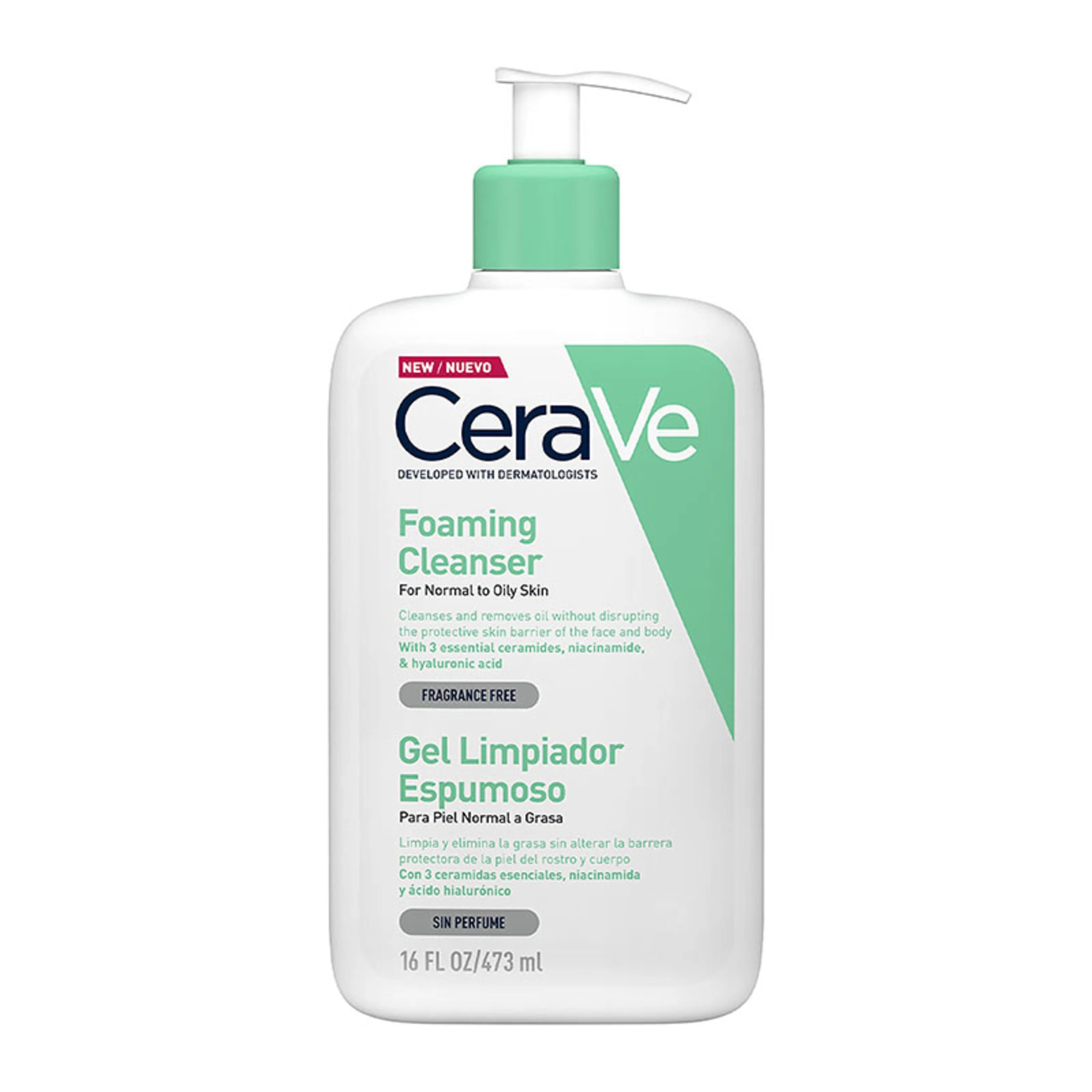 Cerave Gel Limpiador Espumoso Para Piel Normal A Grasa Sin Perfume 473 Ml