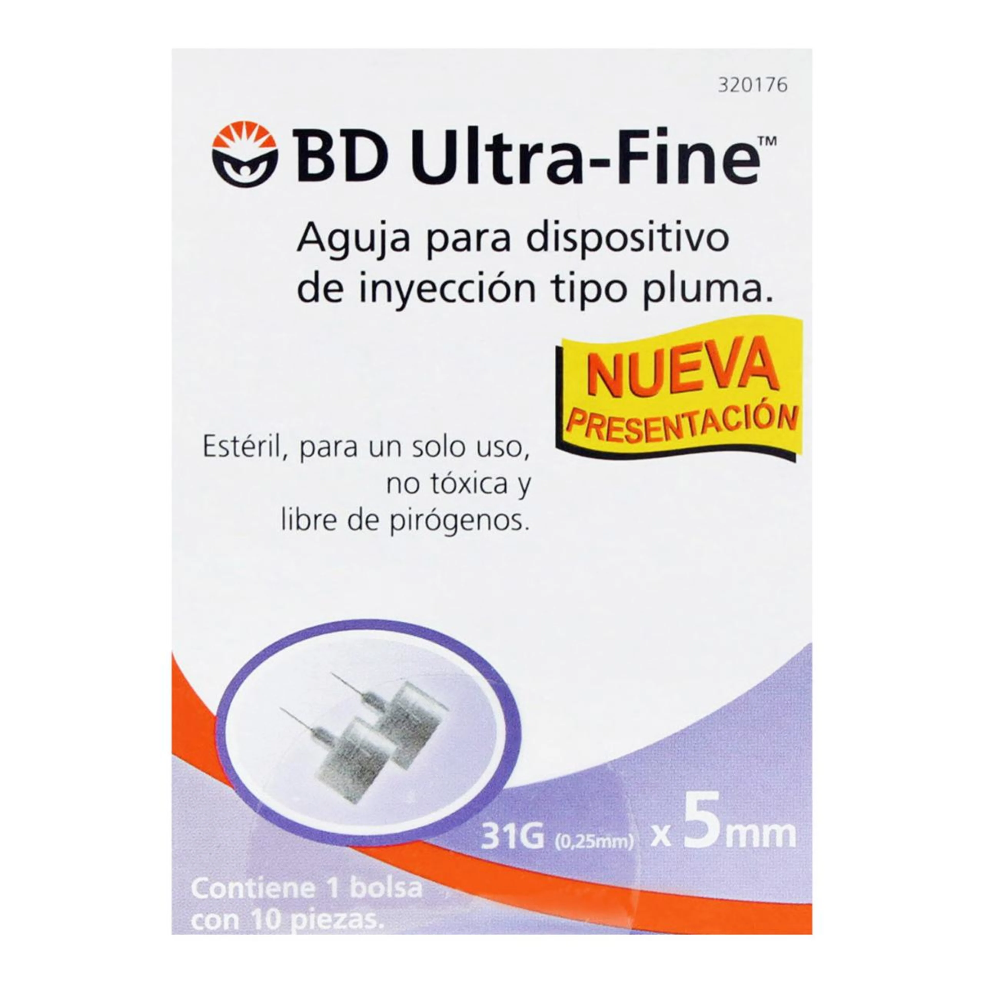 Bd Ultra-Fine Aguja Para Dispositivo De Inyección Tipo Pluma 31Gx5Mm 10 Agujas