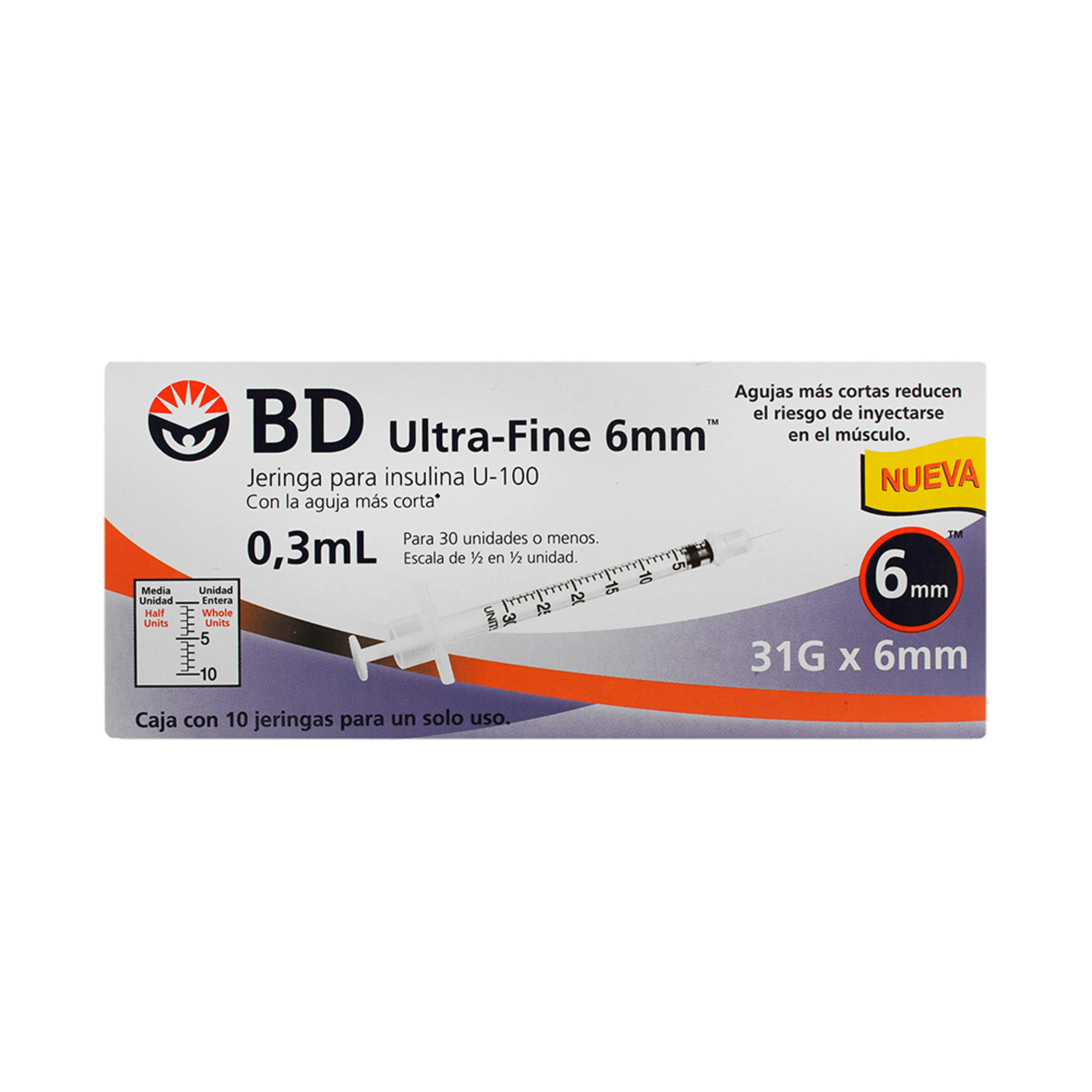 Bd Ultra-Fine Jeringa Para Insulina 31Gx6Mm 0.3 Ml 10 Jeringas