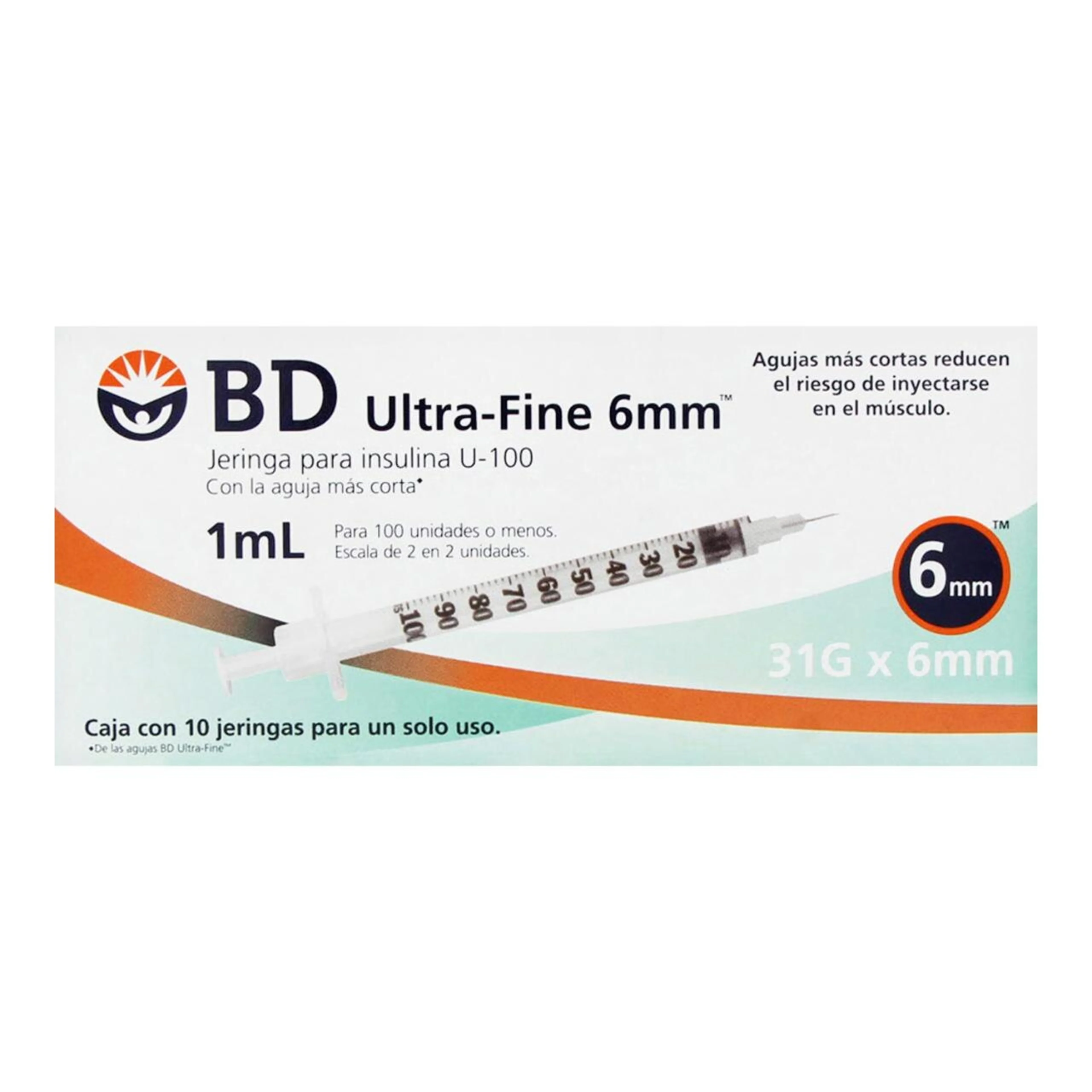 Bd Ultra-Fin Jeringa Para Insulina 31Gx6Mm 1 Ml 10 Jeringas