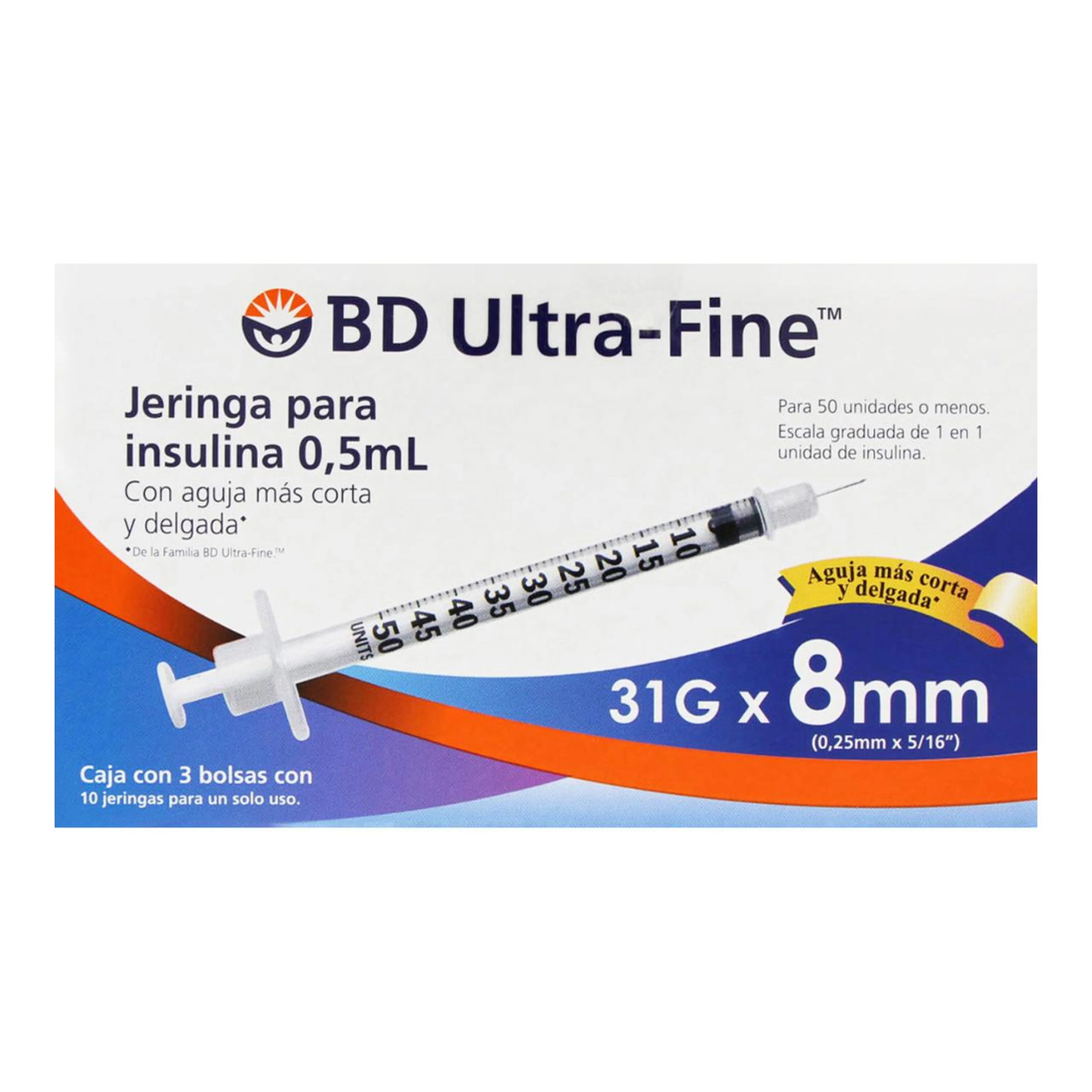 Bd Ultra Fine Jeringa Para Insulina 31X8Mm 0.5 Ml 30 Jeringas