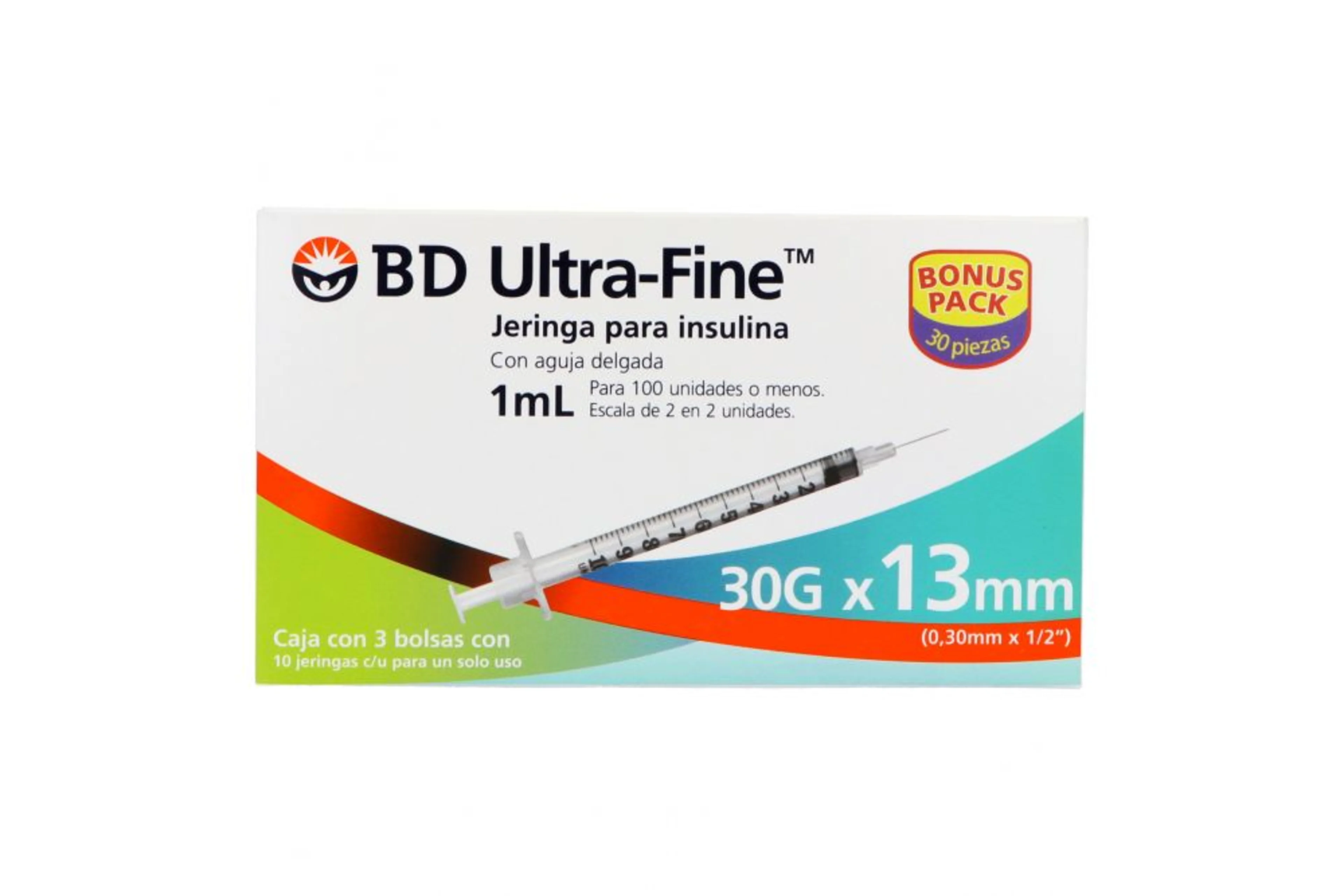 Bd Ultra Fine Jeringa Para Insulina 30X13Mm 1 Ml 30 Jeringas