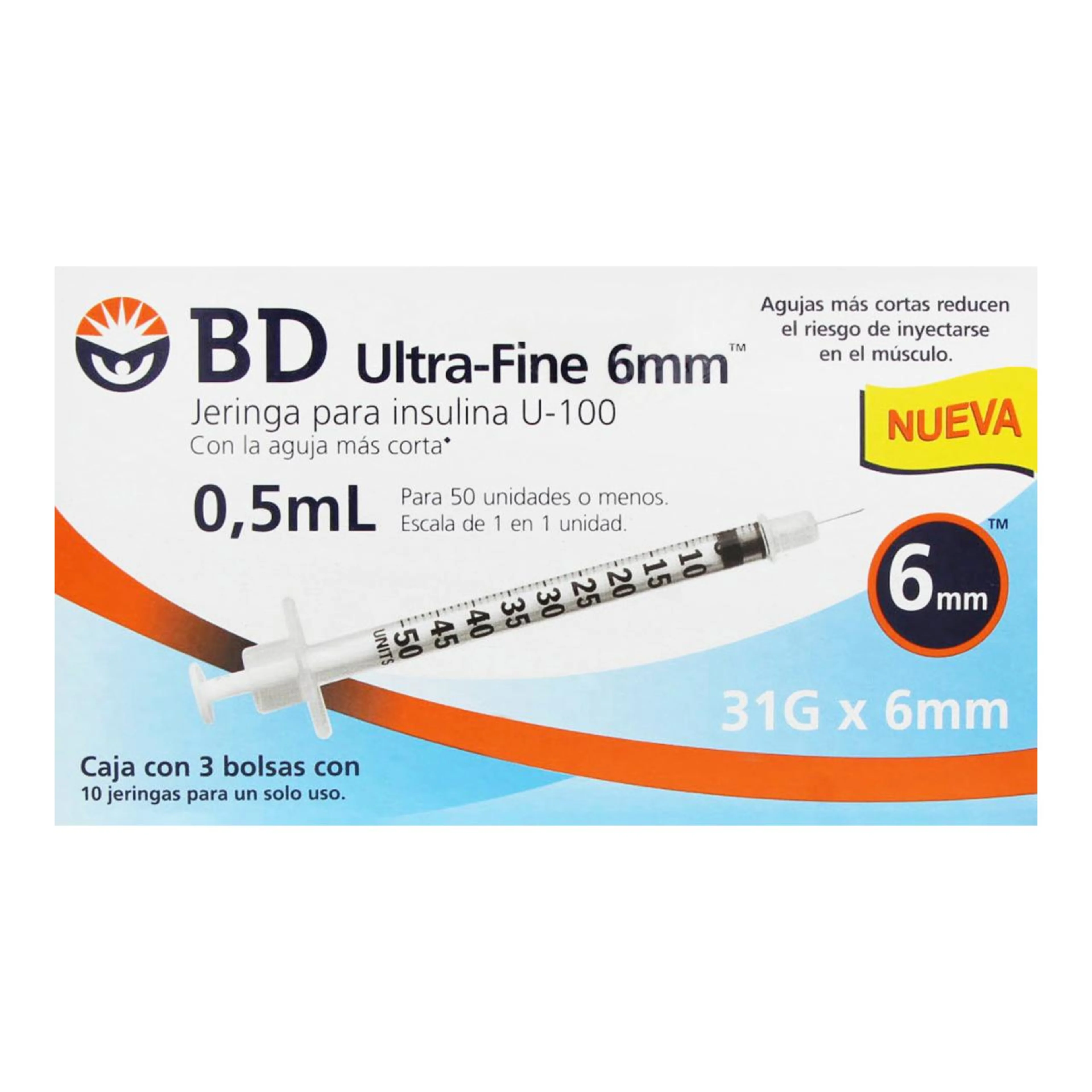 Bd Ultrafine Jeringa Para Insulina 31G X 6 Mm 0.5 Ml Con 30 Jeringas