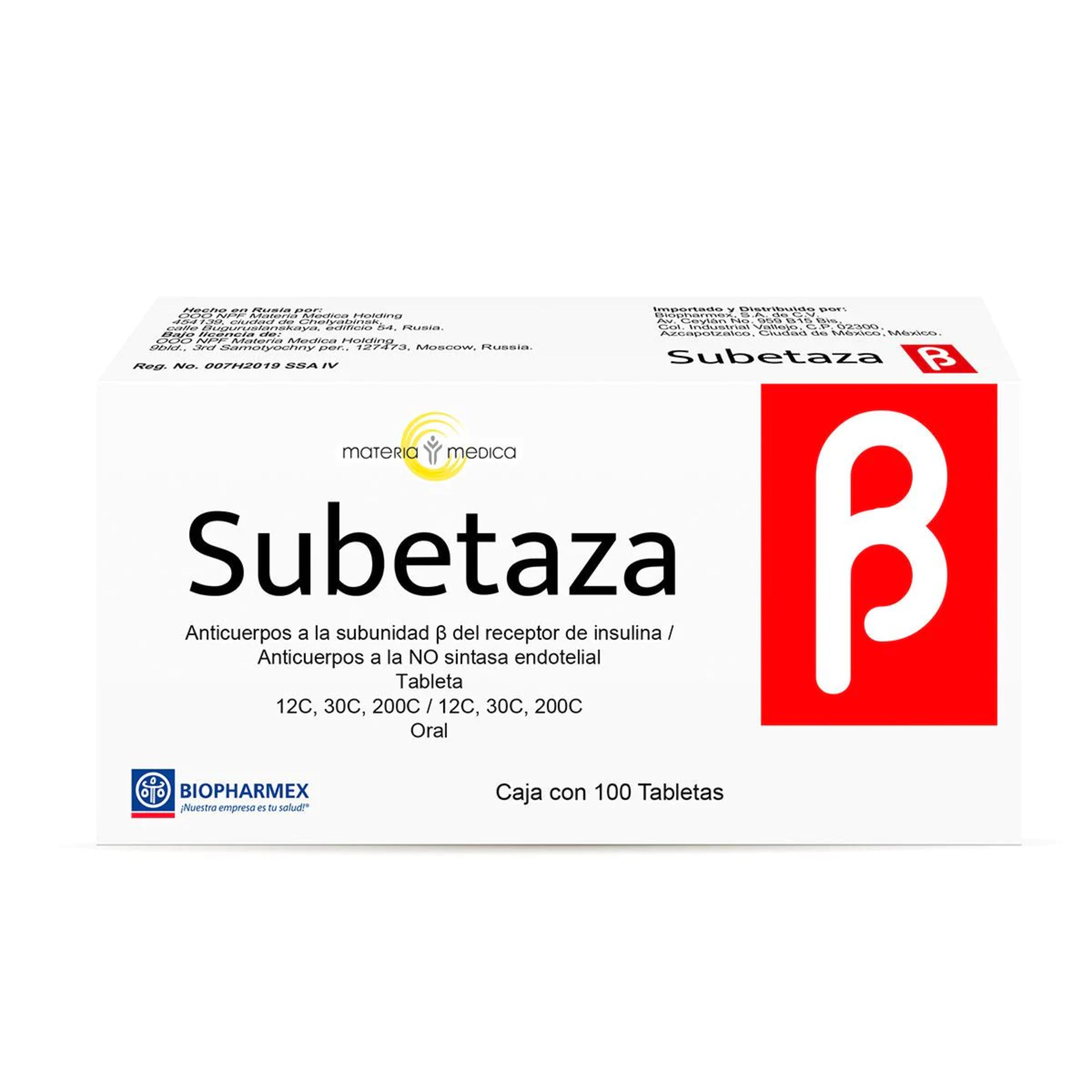 Subetaza Anticuerpos De Receptor De Insulina 12C, 30C, 200C Con 100 Tabletas